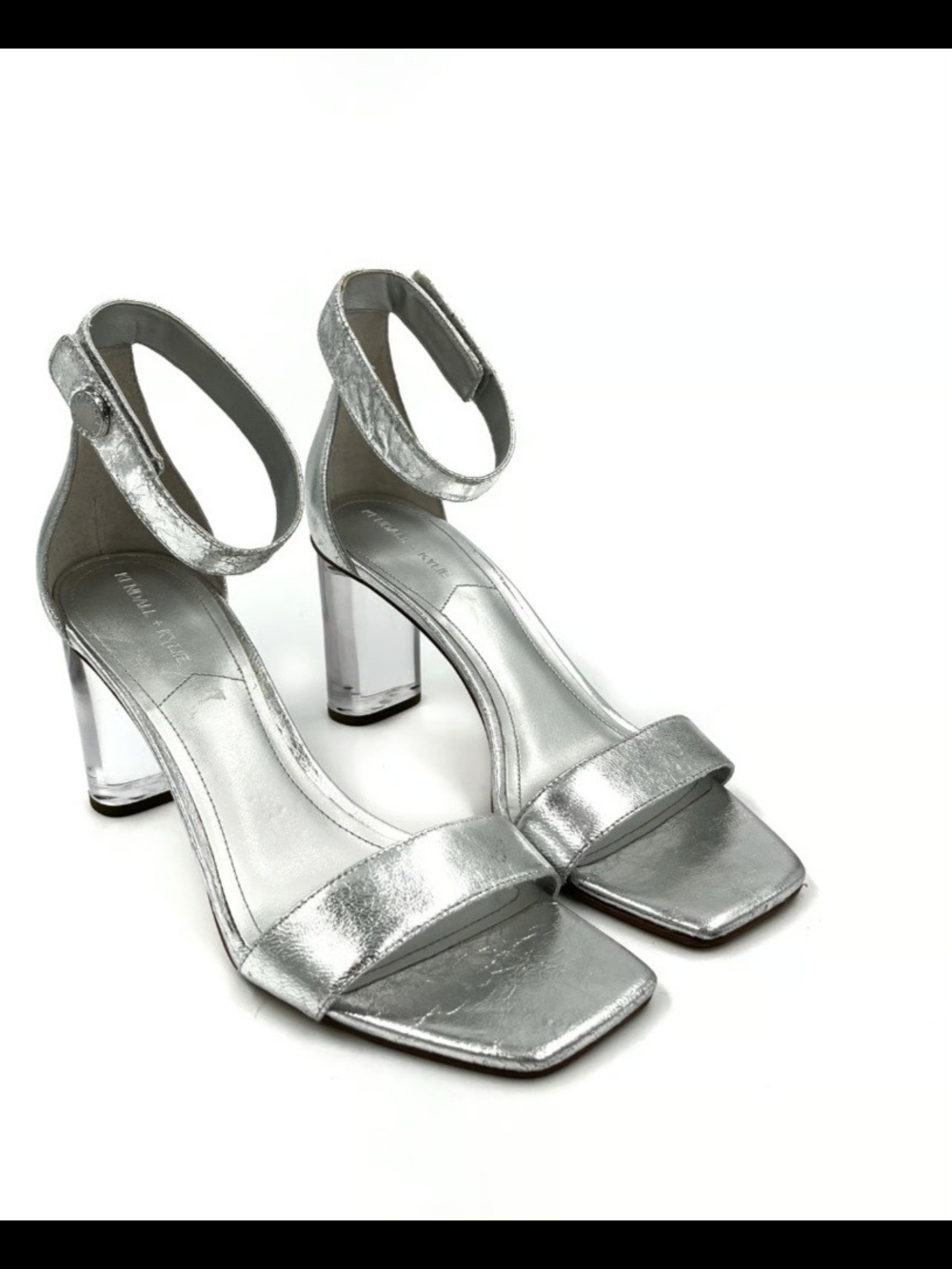 Kendall & Kylie Lex Metallic Silver Clear Lucite Resin Block Heel Sandals